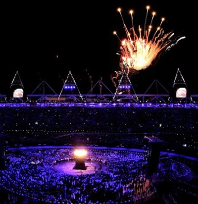 The Olympic cauldron is lit during the Opening Ceremony