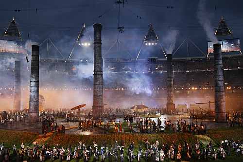 Performers depict the industrial revolution during the Opening Ceremony of the London 2012 Olympic Games