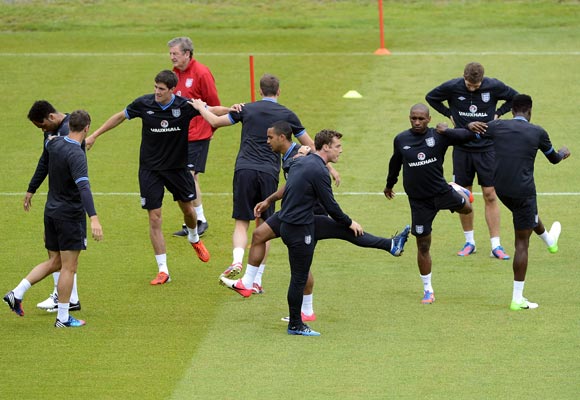 England's players during a training session in Krakow