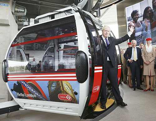 London Mayor Boris Johnson opens the Thames cable car