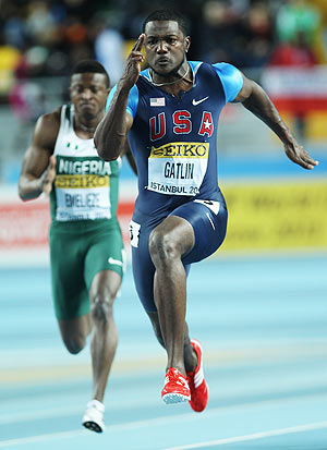 Justin Gatlin of the United States competes in the Men's 60 Metres semi-final