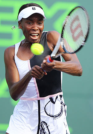 Venus Williams of the USA in action against Kimiko Date Krumm at the Miamu Open on Wednesday