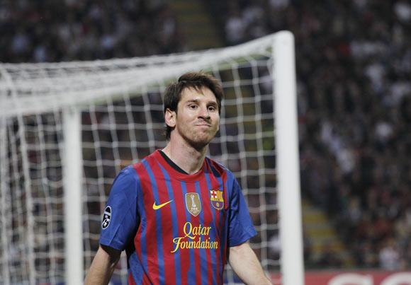 Barcelona's Lionel Messi reacts