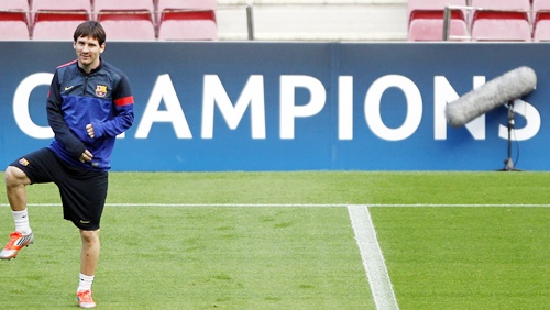 Barcelona's Lionel Messi stretches