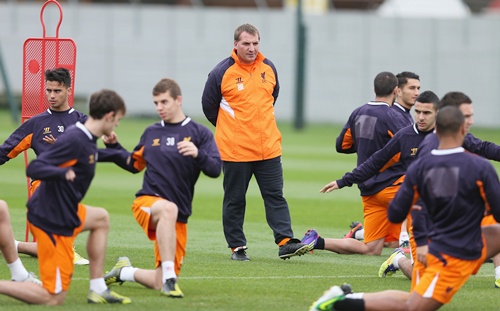 Liverpool manager Brendan Rodgers watches his players