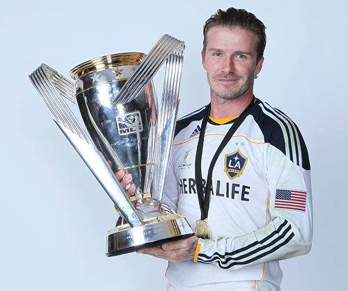 David Beckham with his first MLS title with LA Galaxy in November last year