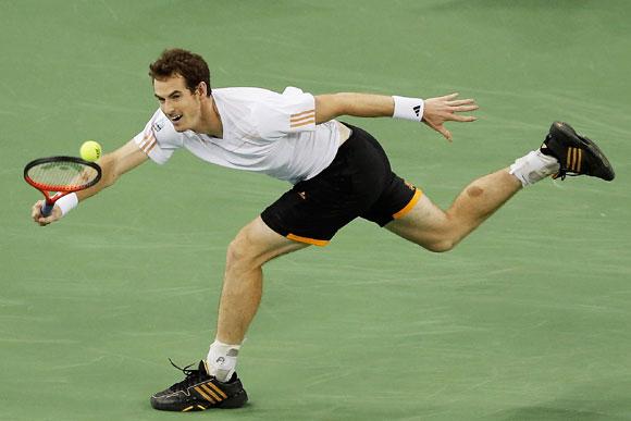 Andy Murray of Great Britain returns a shot to Radek Stepanek of the Czech Republic during the quarter-finals of the Shanghai Masters on Friday