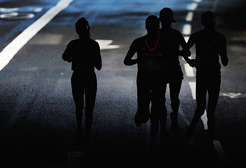 Athletes compete during a marathon