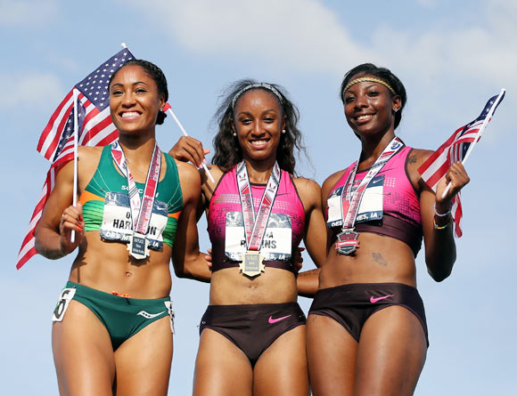 (Left to right): Queen Harrison, Brianna Rollins and Nia Ali