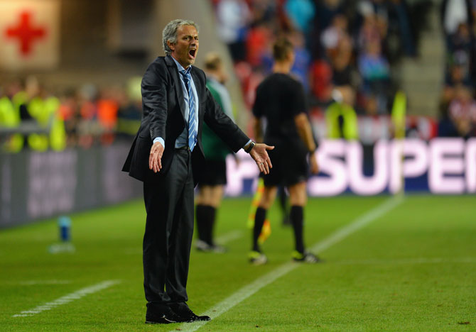 Jose Mourinho reacts during the UEFA Super Cup