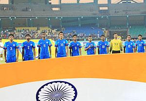 Indian players during the national anthem before the match on Wednesday