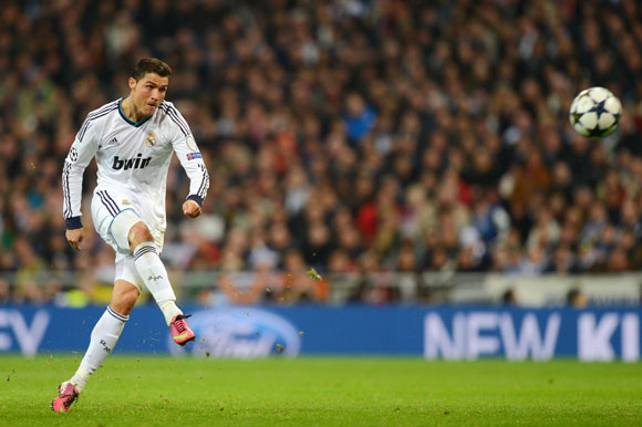 Cristiano Ronaldo of Real Madrid takes a free kick