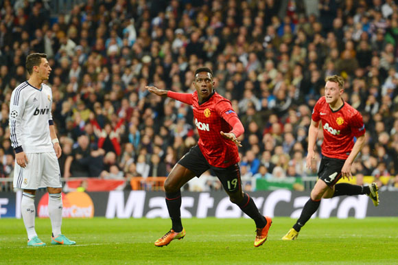 Danny Welbeck of Manchester United celebrates scoring the opening goal