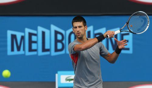 Novak Djokovic of Serbia plays a forehand during a practice session ahead of the 2013 Australian Open at Melbourne Park