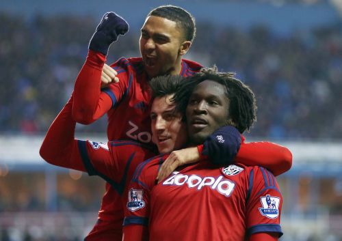 Romelu Lukaku of West Bromwich Albion celebrates scoring during the Barclays Premier League match between Reading and West Bromwich Albion