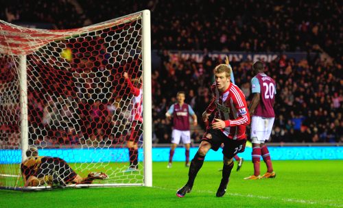 Sunderland player James McClean turns away after scoring the third goal during the Barclays Premier League match between Sunderland and West Ham