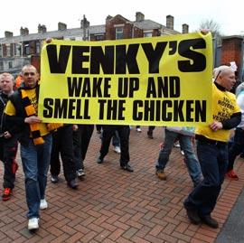 Fans protest against the owners of Blackburn Rovers