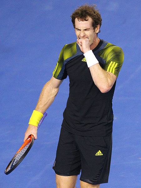 Andy Murray reacts to a point during the men's final against Novak Djokovic on Sunday
