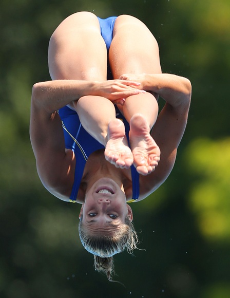 He Zi of China competes in the Women's 1m Springboard  Diving 