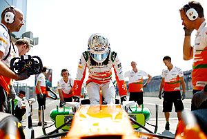 Adrian Sutil of Germany and Force India steps out of his car after practice prior qualifying for the Hungarian Formula One Grand Prix at Hungaroring in Budapest, Hungary, on Sunday
