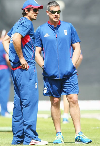 England captain Alastair Cook (left) in discussion with coach Ashley Giles
