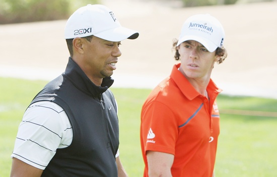 Tiger Woods of USA (left) and Rory McIlroy of Northern Ireland