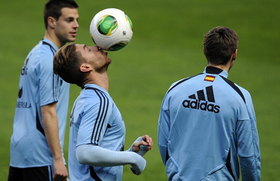 Spain's player Sergio Ramos controls the ball