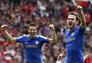 JUan Mata (right) celebrates after scoring