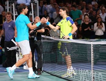 Nadal and Ferrer after Saturday's semi-final in the Paris Masters