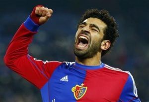 FC Basel's Mohamed Salah celebrates after scoring against Chelsea