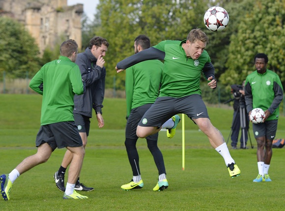 Celtic's Kris Commons takes part in a training session in Lennoxtown, Scotland