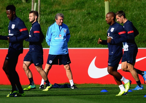 Roy Hodgson of England looks on during a training session
