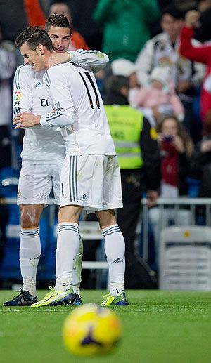 Real Madrid's Gareth Bale and Cristiano Ronaldo celebrate a goal against Sevilla on Wednesday