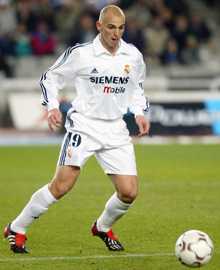 Esteban Cambiasso of Real Madrid runs with the ball during a match in February 2003