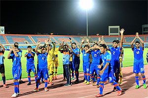 India players celebrate after their win