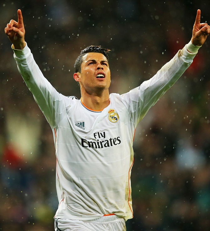 Cristiano Ronaldo of Real Madrid celebrates scoring his goal