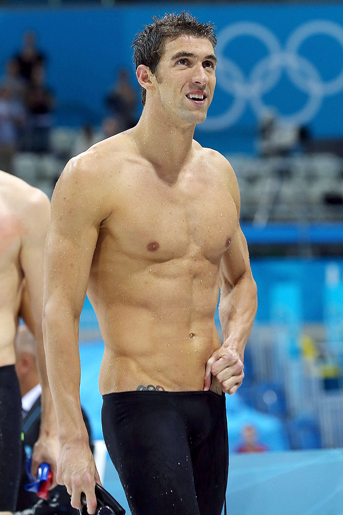 Gold medallist Michael Phelps of the United States