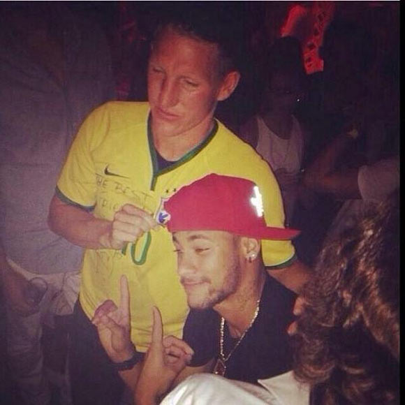 Bastian Schweinsteiger and Neymar at the former's birthday bash in Ibiza on Sunday