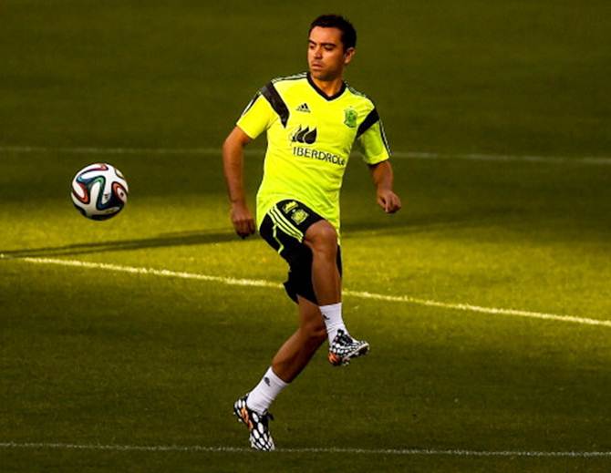 Xavi Hernandez juggles the ball during a training session of the Spain national team