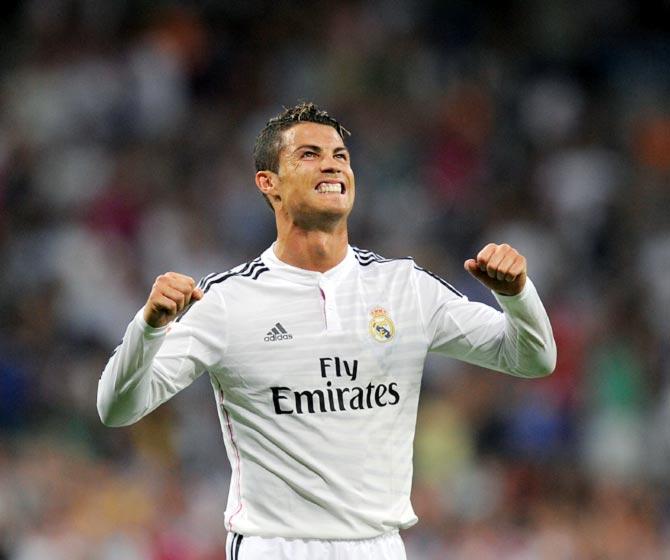 Cristiano Ronaldo celebrates after scoring the second goal for Real Madrid