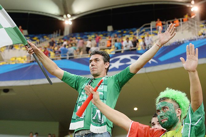 Supporters of PFC Ludogorets during the UEFA Champions League first leg play-off match against between FC Steaua Bucuresti and PFC Ludogorets Razgrad on August 19, 2014 in Bucharest,Romania