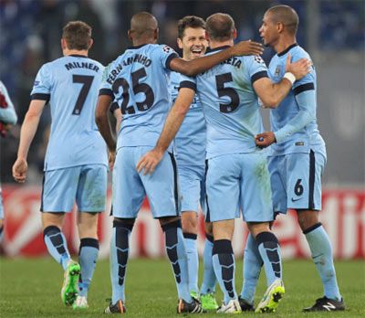 Manchester City players during a Champions League match
