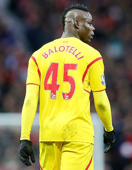 Mario Balotelli of Liverpool looks on during the Barclays Premier League match between Manchester United and Liverpool 