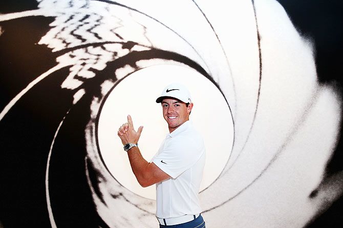 Rory McIlroy of Northern Ireland poses for photo in the Omega Exhibition