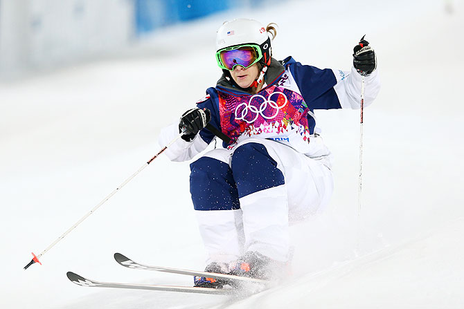 Hannah Kearney of the United States competes in the Ladies' Moguls Final.