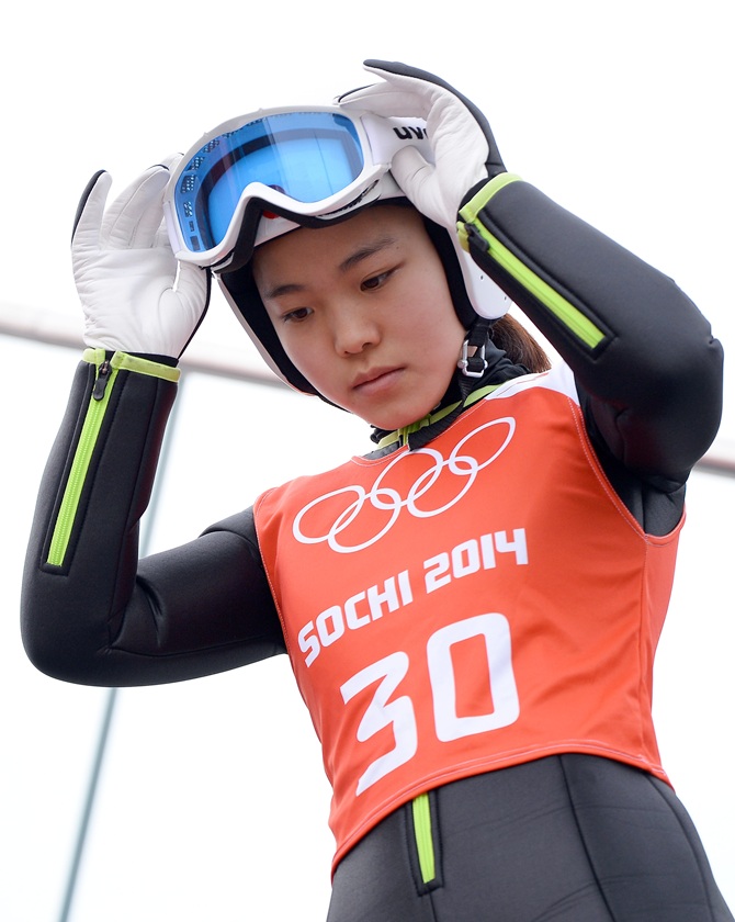 Sara Takanashi of Japan prepares for her jump.