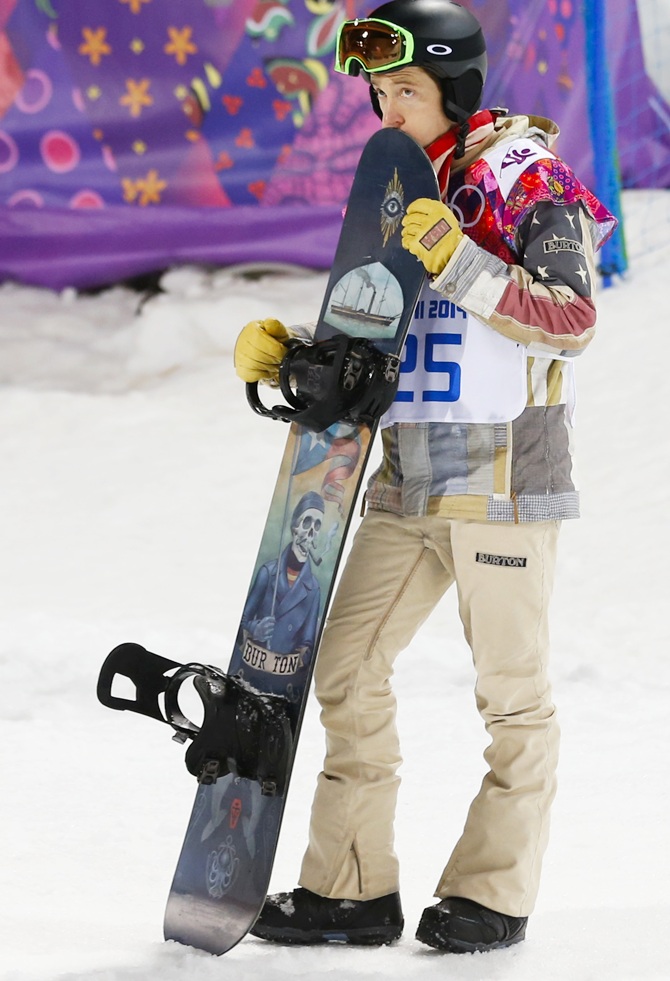 Shaun White of the US reacts after the men's snowboard halfpipe final.