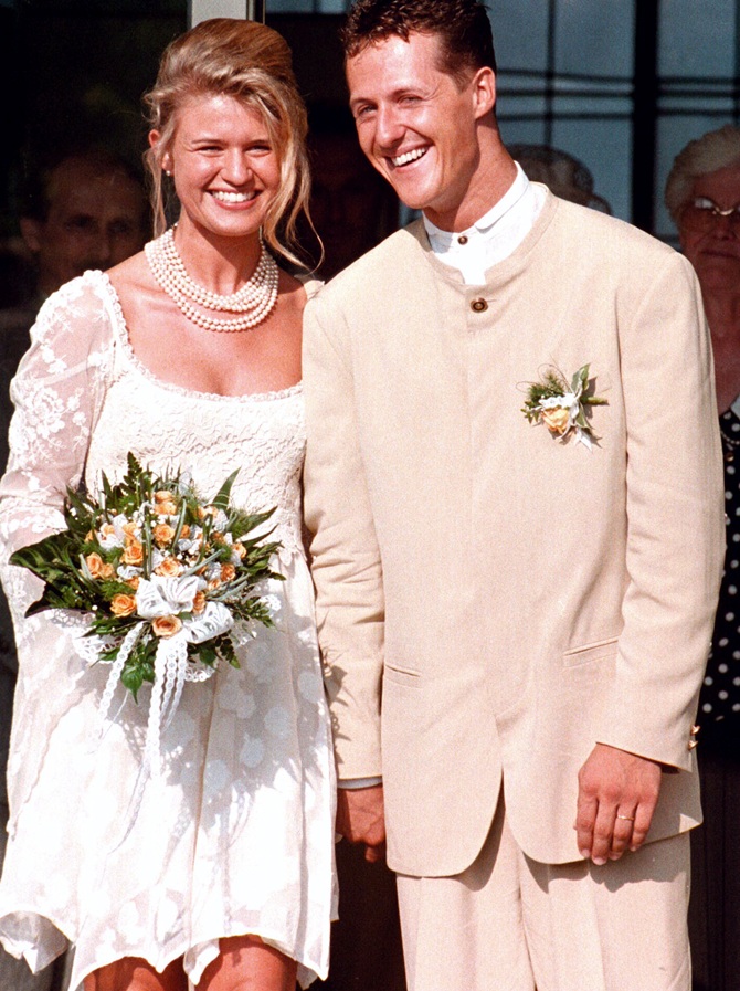 Germany's Formula one   world champion Michael Schumacher and his newlywed wife Corinna