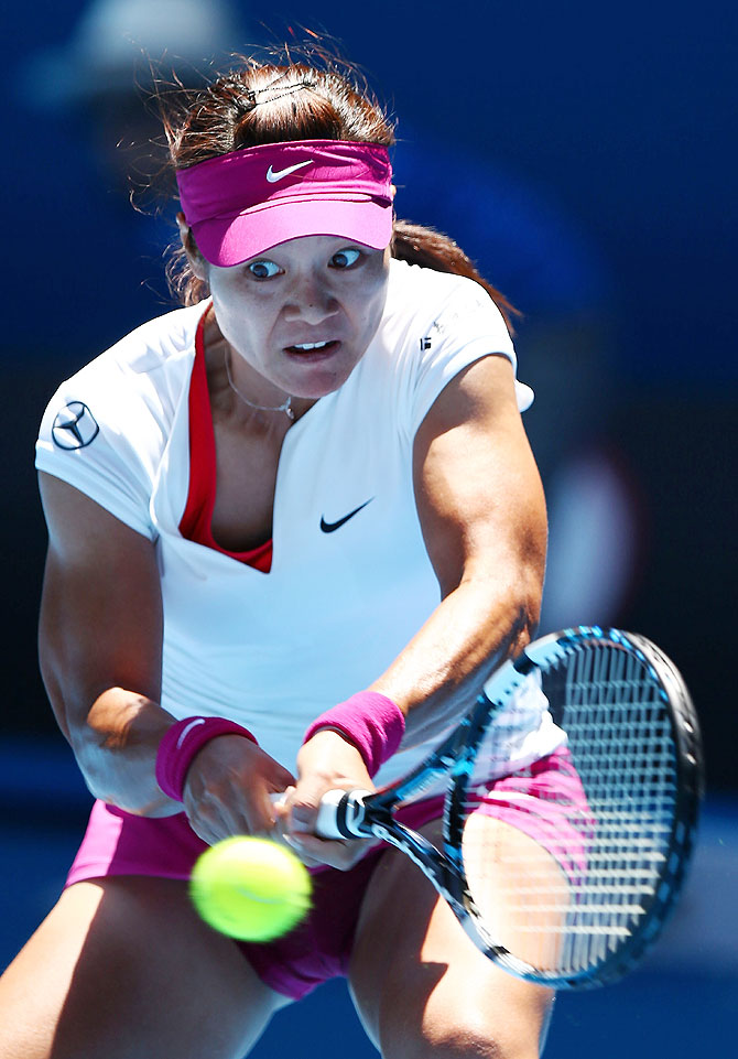 Li Na of China plays a backhand