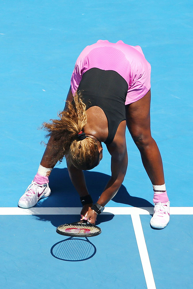 Serena Williams reacts to a point on Wednesday